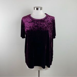 Tacera Velvet Purple Short Sleeve Blouse Top Women Medium